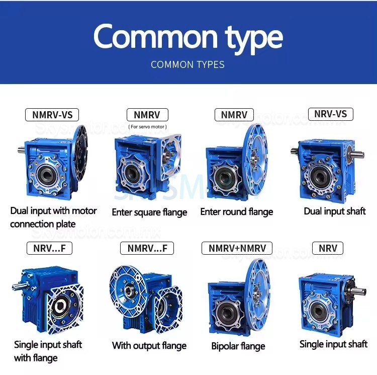 Reductor de tornillo sin fin serie NRV-VS63 de 0,3-2,8 kW, relaci&oacute;n 20:1, 118-160 nm con eje de entrada doble